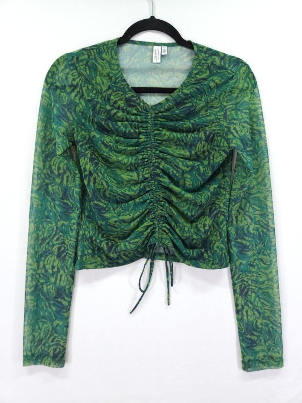 & Other Stories Size Small Green Mesh Drawstring Ruched Cinched Y2K Crop Top